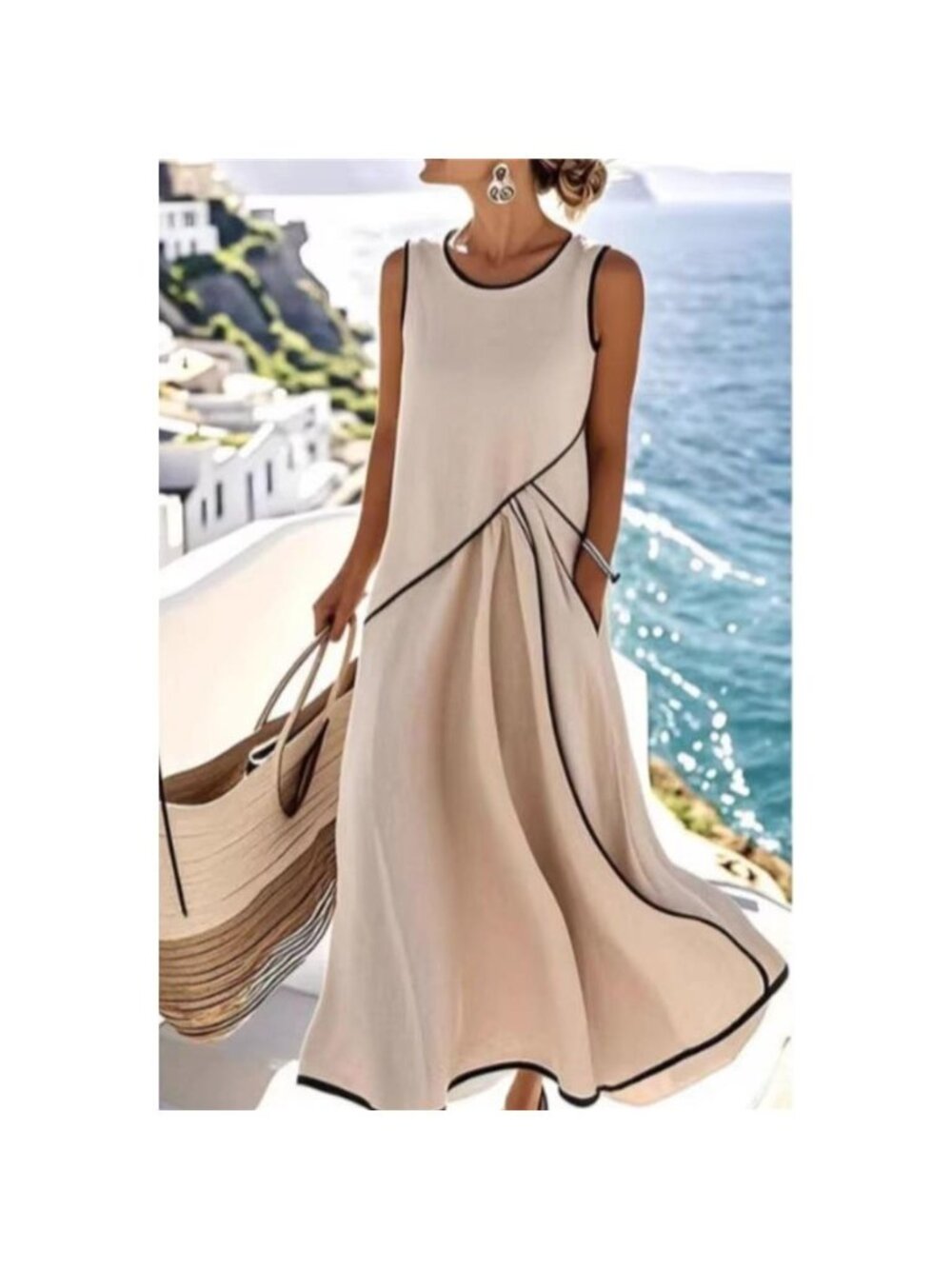 Sleeveless Casual Maxi Dress with Contrast Trim